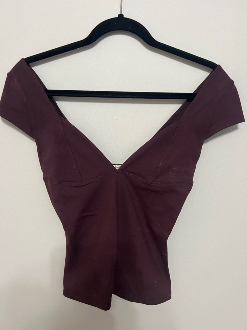 Free People Off-Shoulder V-Neck Top in Deep Plum, Size S